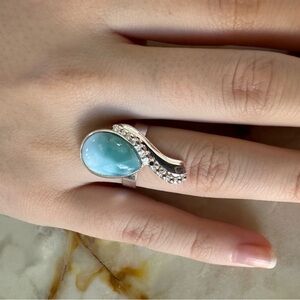 navajo 925 sterling silver Blue Turquoise Wave Design Ring